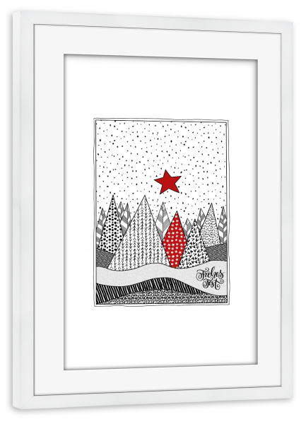 Poster mit Rahmen weiß "Winterwald mit Stern" artboxONE - Weihnachten