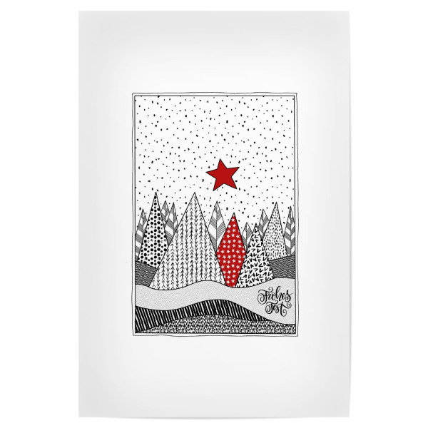 Poster "Winterwald mit Stern" artboxONE - Weihnachten - Weihnachten,Winter,Wald,Winterwald,Tannenbäume,Stern,Advent,Adventskalender,Geschenk