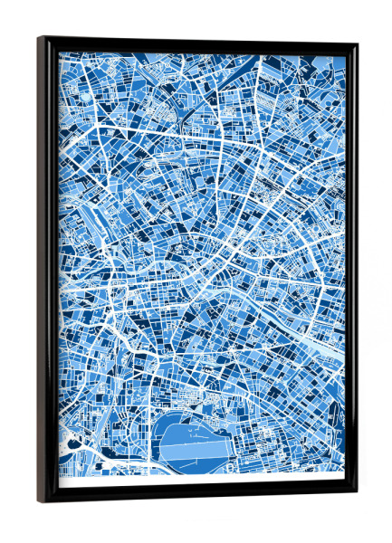 Poster mit schwarzem Rahmen "Blauer Stadtplan von Berlin" artboxONE - Städte / Berlin,Kartografie
