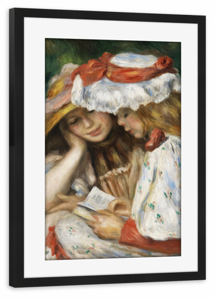 Poster mit Rahmen schwarz "Zwei Mädchen lesen" artboxONE - Für Kinder,Menschen,Liebe,Für Mama,Für Papa