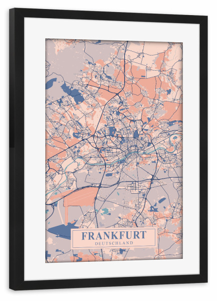 Poster mit Rahmen schwarz "Frankfurt Stadtplan" artboxONE - Städte / Frankfurt,Kartografie