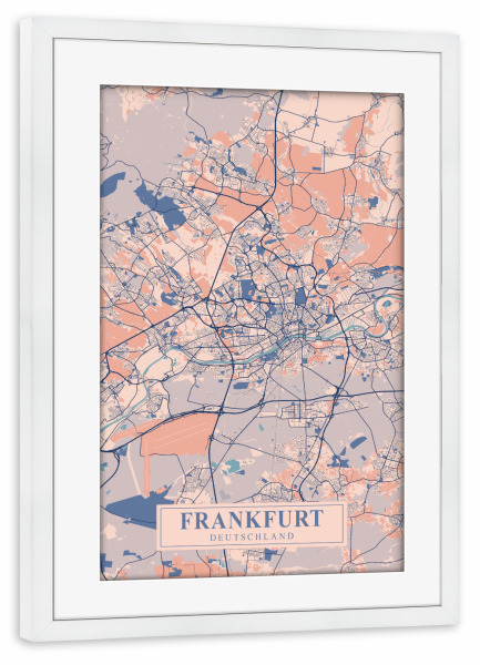 Poster mit Rahmen weiß "Frankfurt Stadtplan" artboxONE - Städte / Frankfurt,Kartografie