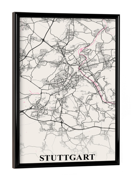 Poster mit schwarzem Rahmen "Stadtkarte von Stuttgart" artboxONE - Städte / Stuttgart,Kartografie