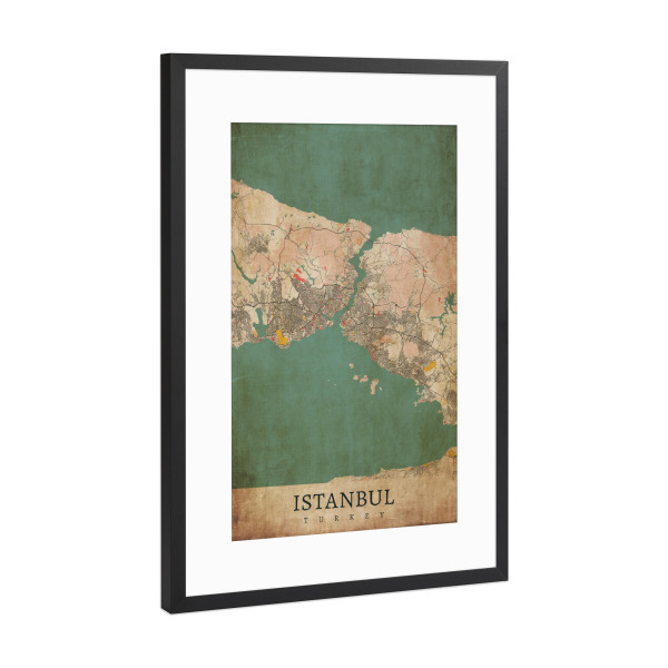 Poster mit Rahmen Schwarz (Metallic) "Vintage Stadt Istanbul" artboxONE - Städte / Istanbul,Kartografie