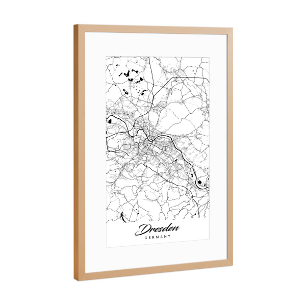 Poster mit Rahmen Kupfer "Dresden City Map" artboxONE - Städte / Dresden,Kartografie