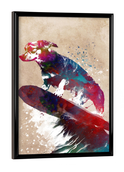 Poster mit schwarzem Rahmen "Surfer Hundesport Kunst B" artboxONE - Tiere,Sport - Hund,Surfer,Surfen,Sport,Sport,Grafik