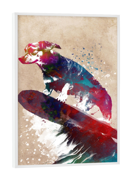 Poster mit weißem Rahmen "Surfer Hundesport Kunst B" artboxONE - Tiere,Sport - Hund,Surfer,Surfen,Sport,Sport,Grafik