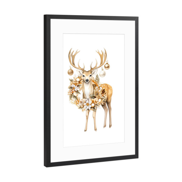 Poster mit Rahmen Schwarz (Metallic) "Weihnachtshirschkunst" artboxONE - Floral,Tiere,Fashion,Weihnachten,Lustig