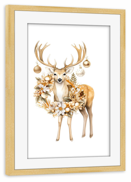 Poster mit Rahmen kiefer "Weihnachtshirschkunst" artboxONE - Floral,Tiere,Fashion,Weihnachten,Lustig