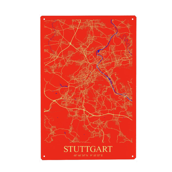 Holzbild "CIty Stuttgart Karte" artboxONE - Städte / Stuttgart,Kartografie