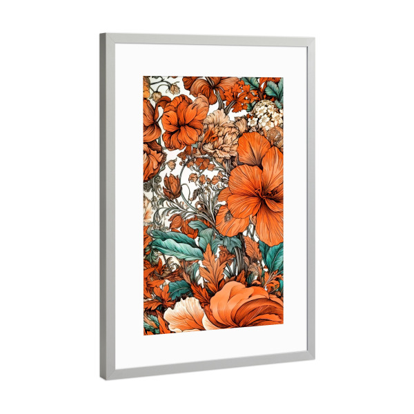 Poster mit Rahmen Silber "Blumen und Blätter F" artboxONE - Natur,Floral - Natur,Blumen,Blumen,Botanische,Blätter,Blatt,Blumen,Garten