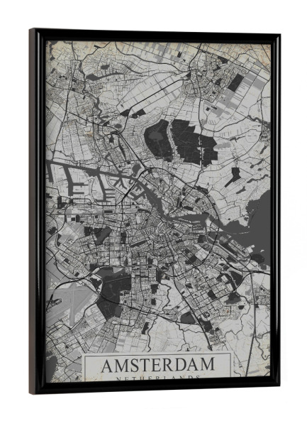 Poster mit schwarzem Rahmen "Amsterdam als Vintage Stadtplan" artboxONE - Städte / Amsterdam,Kartografie
