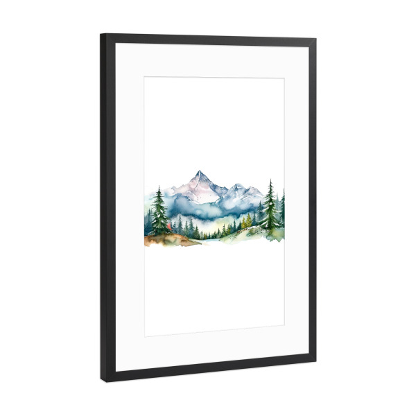 Poster mit Rahmen Schwarz (Metallic) "Aquarellberge" artboxONE - Natur,Abstrakt,Festivals