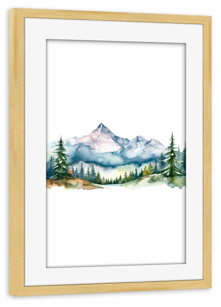 Poster mit Rahmen kiefer "Aquarellberge" artboxONE - Natur,Abstrakt,Festivals