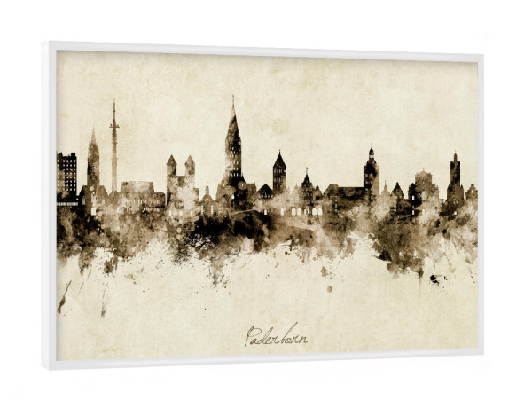 Poster mit weißem Rahmen "Paderborn Skyline Sepia" artboxONE - Städte - Paderborn,Deutschland,Deutschlandskyline,Stadtbild,Stadtbild,Aquarell,Malerei