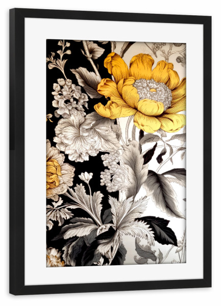Poster mit Rahmen schwarz "Flowers and leaves K" artboxONE - Natur,Floral - Natur,Blumen,Blumen,Botanische,Blätter,Blatt,Blumen,Garten