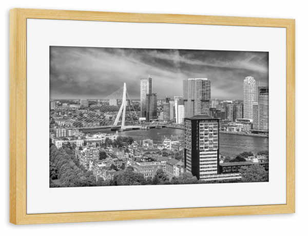 Poster mit Rahmen kiefer "Rotterdam Blick vom Euromast s/w" artboxONE - Städte,Schwarzweiß,Architektur
