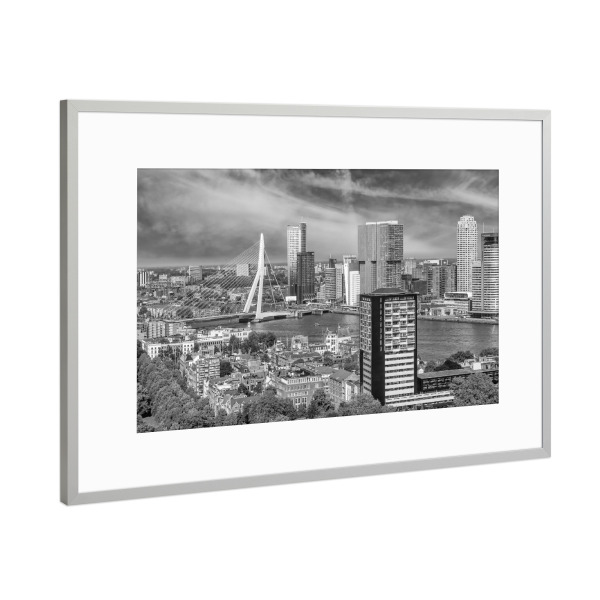 Poster mit Rahmen Silber "Rotterdam Blick vom Euromast s/w" artboxONE - Städte,Schwarzweiß,Architektur