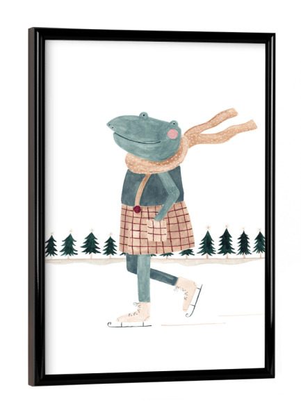 Poster mit schwarzem Rahmen "Voglhuber - Schlittschuhlaufen" artboxONE - Für Kinder,Tiere,Weihnachten