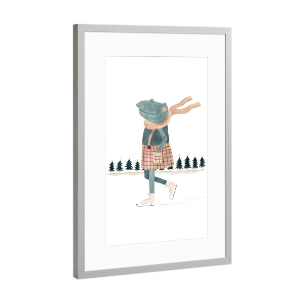 Poster mit Rahmen Silber "Voglhuber - Schlittschuhlaufen" artboxONE - Für Kinder,Tiere,Weihnachten