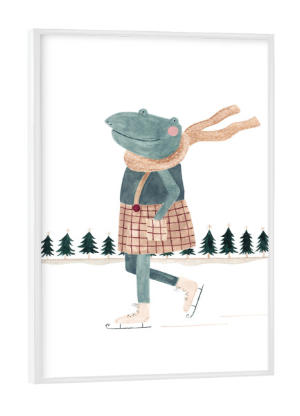 Poster mit weißem Rahmen "Voglhuber - Schlittschuhlaufen" artboxONE - Für Kinder,Tiere,Weihnachten