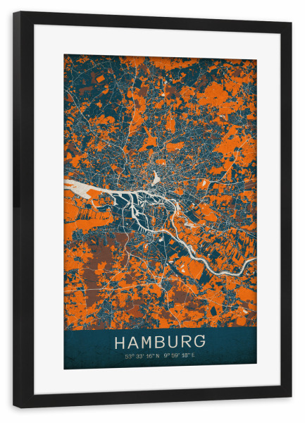 Poster mit Rahmen schwarz "Hamburger Vintage Map" artboxONE - Städte / Hamburg,Kartografie