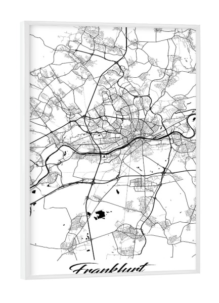 Poster mit weißem Rahmen "Frankfurt CityMap" artboxONE - Schwarzweiß,Städte / Frankfurt,Kartografie