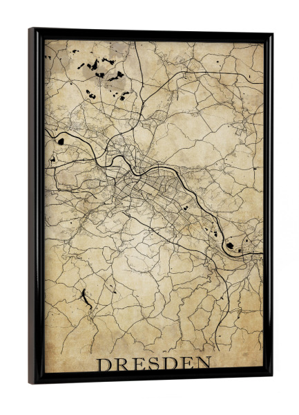 Poster mit schwarzem Rahmen "Vintage Dresden" artboxONE - Städte / Dresden,Kartografie