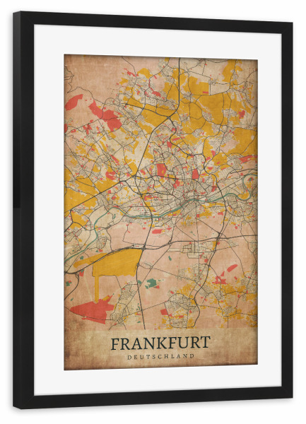 Poster mit Rahmen schwarz "Vintage Frankfurt am Main" artboxONE - Städte / Frankfurt,Kartografie