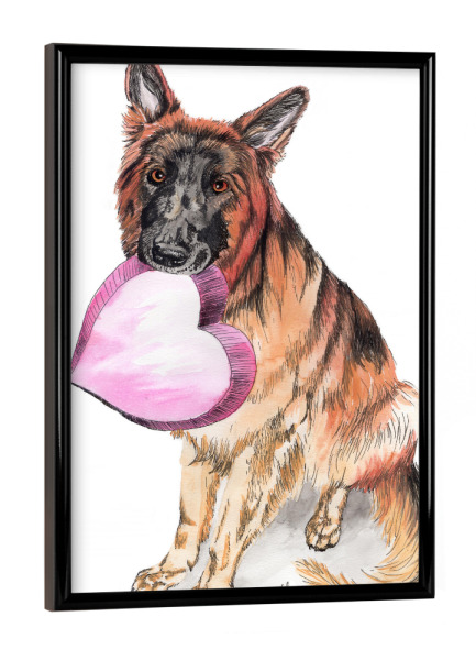 Poster mit schwarzem Rahmen "Deutsche Schäferhund-Liebe" artboxONE - Tiere,Liebe