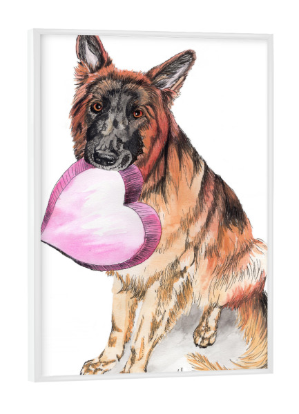 Poster mit weißem Rahmen "Deutsche Schäferhund-Liebe" artboxONE - Tiere,Liebe