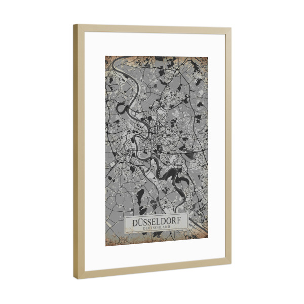 Poster mit Rahmen Gold "Düsseldorfer Vintage Stadtplan" artboxONE - Städte / Düsseldorf,Kartografie