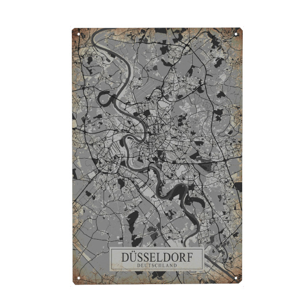 Holzbild "Düsseldorfer Vintage Stadtplan" artboxONE - Städte / Düsseldorf,Kartografie