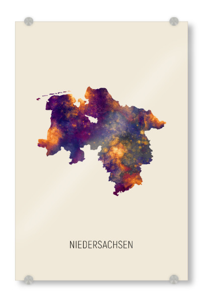 Acrylglasbild "Landeskarte Niedersachsen Beige" artboxONE - Kartografie - Niedersachsen,Karte,Aquarell,Malerei,Landeskarte,Deutschland