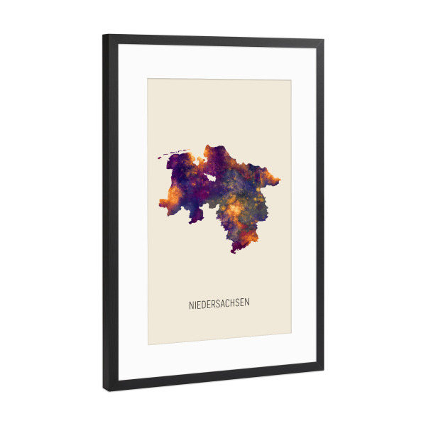 Poster mit Rahmen Schwarz (Metallic) "Landeskarte Niedersachsen Beige" artboxONE - Kartografie