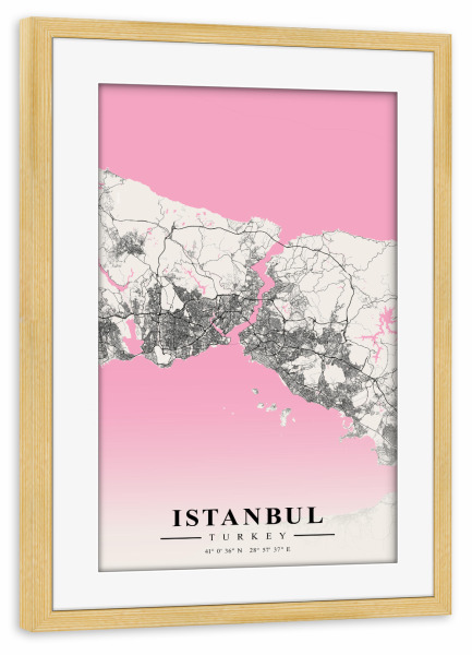 Poster mit Rahmen kiefer "Stadt Istanbul" artboxONE - Städte / Istanbul,Kartografie