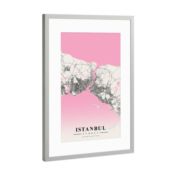 Poster mit Rahmen Silber "Stadt Istanbul" artboxONE - Städte / Istanbul,Kartografie