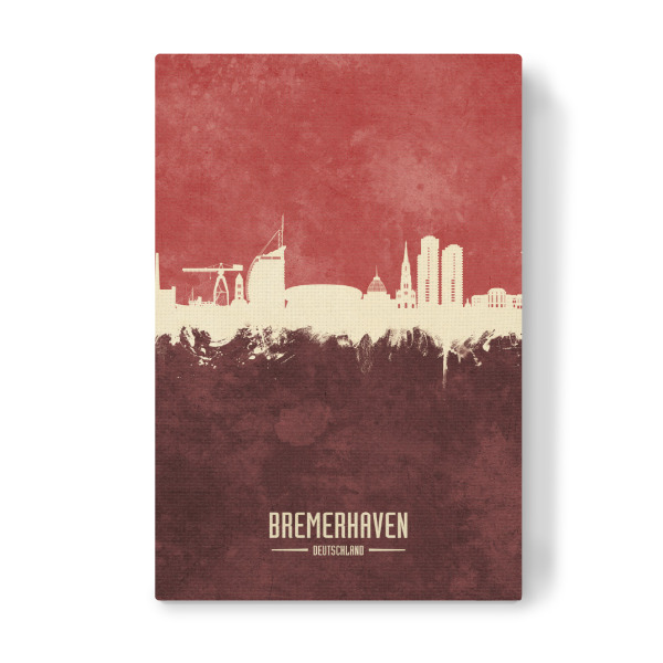 Leinwandbild "Bremerhaven Skyline Dunkelrot" artboxONE - Städte - Bremerhaven,Deutschland,Deutschlandskyline,Stadtbild,Stadtbild,Aquarell,Malerei