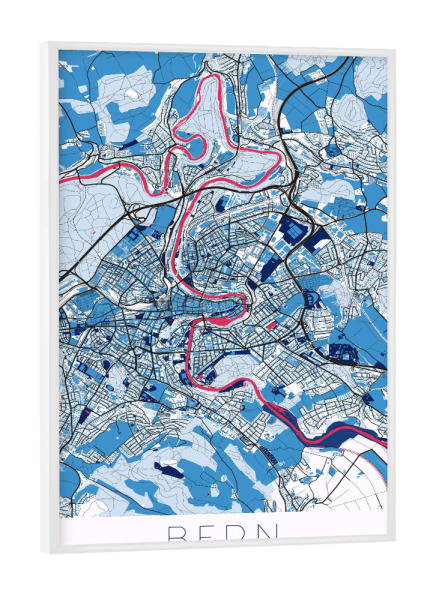 Poster mit weißem Rahmen "Bern Map Wandbild" artboxONE - Städte,Kartografie
