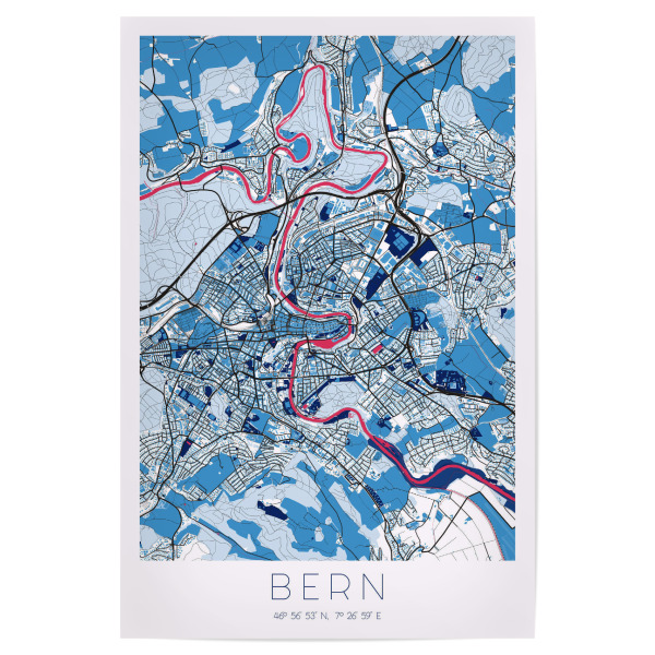 Poster 30x20 cm "Bern Map Wandbild" artboxONE - Städte,Kartografie