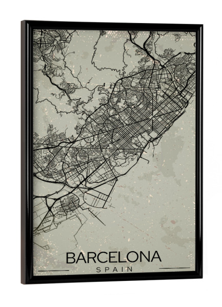 Poster mit schwarzem Rahmen "Barcelona Vintage Stadt" artboxONE - Städte / Barcelona,Kartografie