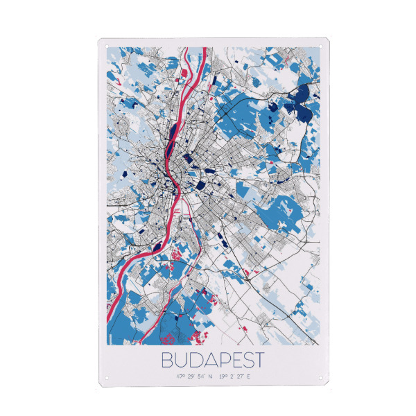 Metall Poster "Budapest City Karte" artboxONE - Städte / Budapest,Kartografie