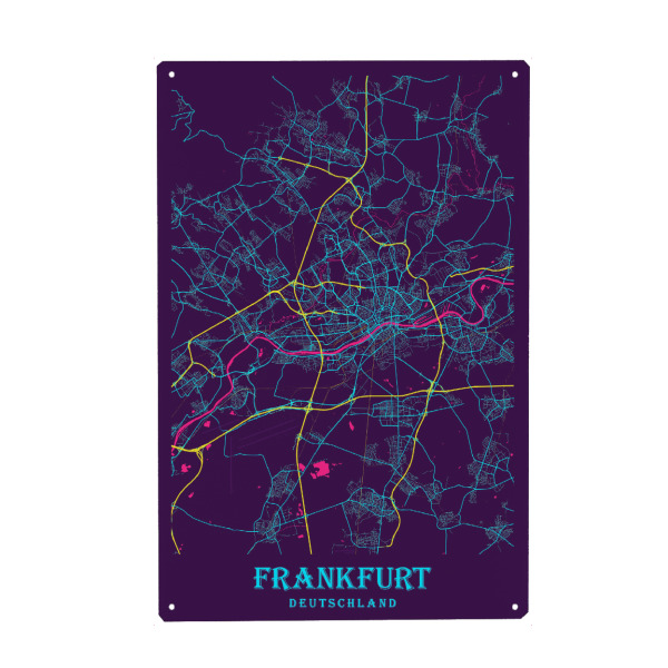 Metall Poster "Frankfurt Stadt Plan" artboxONE - Städte / Frankfurt,Kartografie