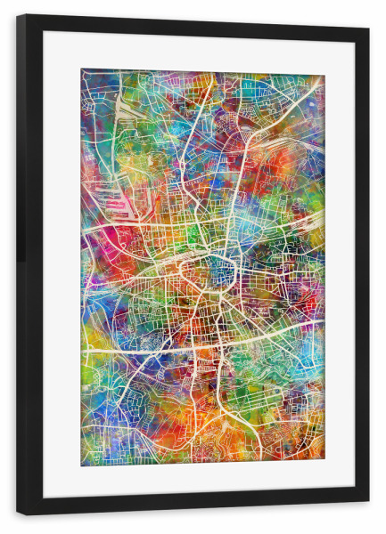 Poster mit Rahmen schwarz "Dortmund Stadtplan Urban" artboxONE - Kartografie - Deutschland,Dortmund,Stadtkarte,Karte,Stadtplan,Aquarell,Malerei