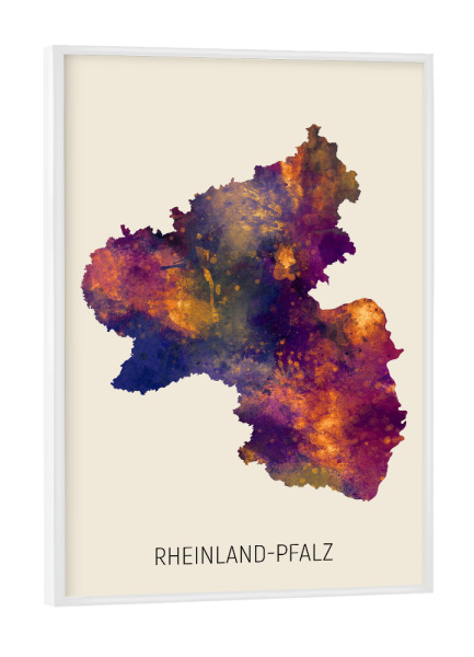 Poster mit weißem Rahmen "Landeskarte Rheinland-Pfalz Beige" artboxONE - Kartografie