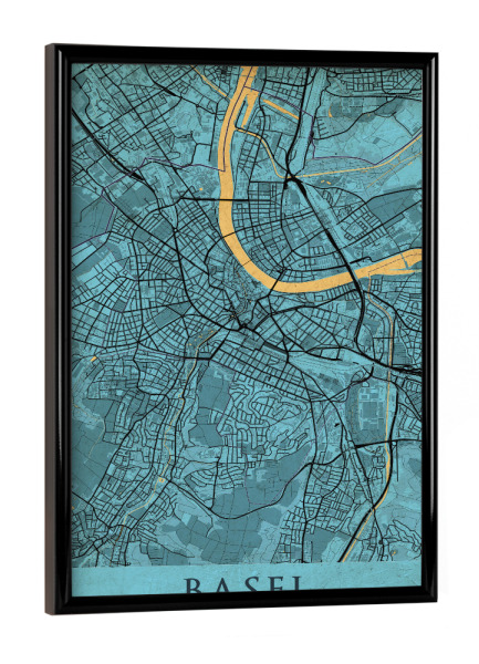 Poster mit schwarzem Rahmen "Basler Vintage Stadtplan" artboxONE - Städte,Kartografie