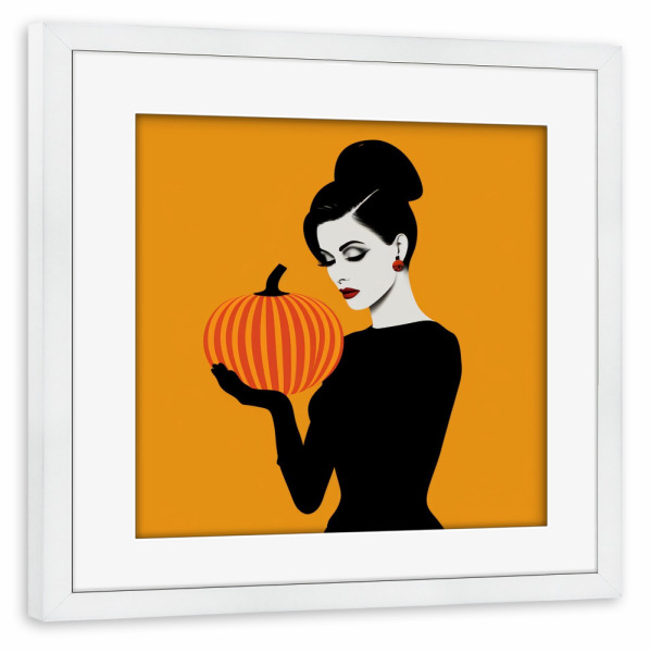 Poster mit Rahmen weiß "KÜRBIS-DAME" artboxONE - Abstrakt,Liebe,Für Mama,Halloween - Popart,Kunst,Frau,Kürbis,Kürbisse,Orange