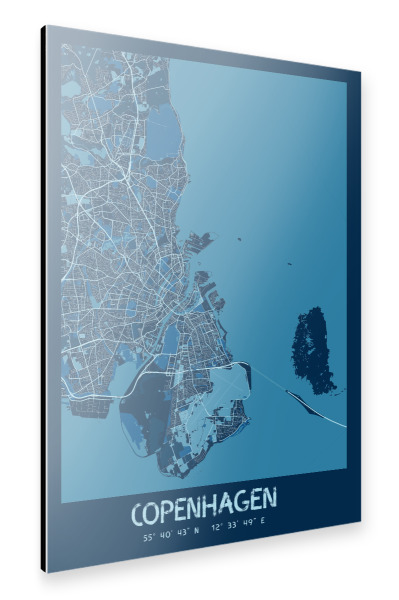 Alu-Dibond "Kopenhagen Map" 30x20 cm artboxONE