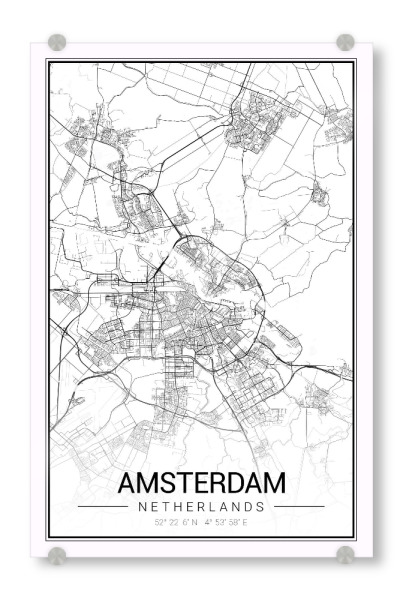 Acrylglasbild "Stadt Amsterdam Map" artboxONE - Schwarzweiß,Städte / Amsterdam,Kartografie