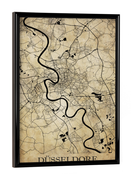 Poster mit schwarzem Rahmen "Düsseldorfer Vintage City Map" artboxONE - Städte / Düsseldorf,Kartografie